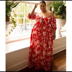 Eloquii Red and White Floral Maxi Dress